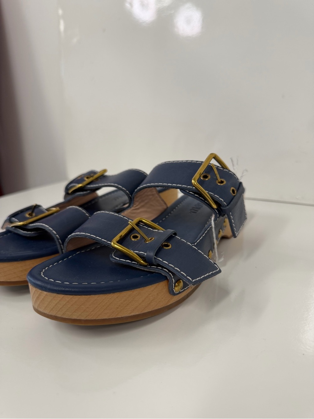 J.Crew Women’s Double Buckle Slide Sandals - Navy Blue Gold Hardware. Size: 7.5 - Picture 4 of 7